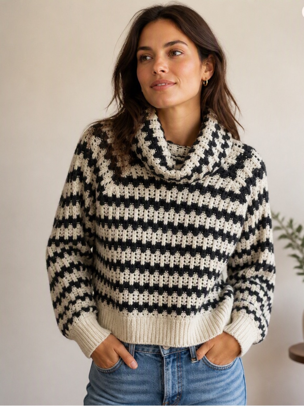 John+Jen Gangnam check Cal neck sweater size small